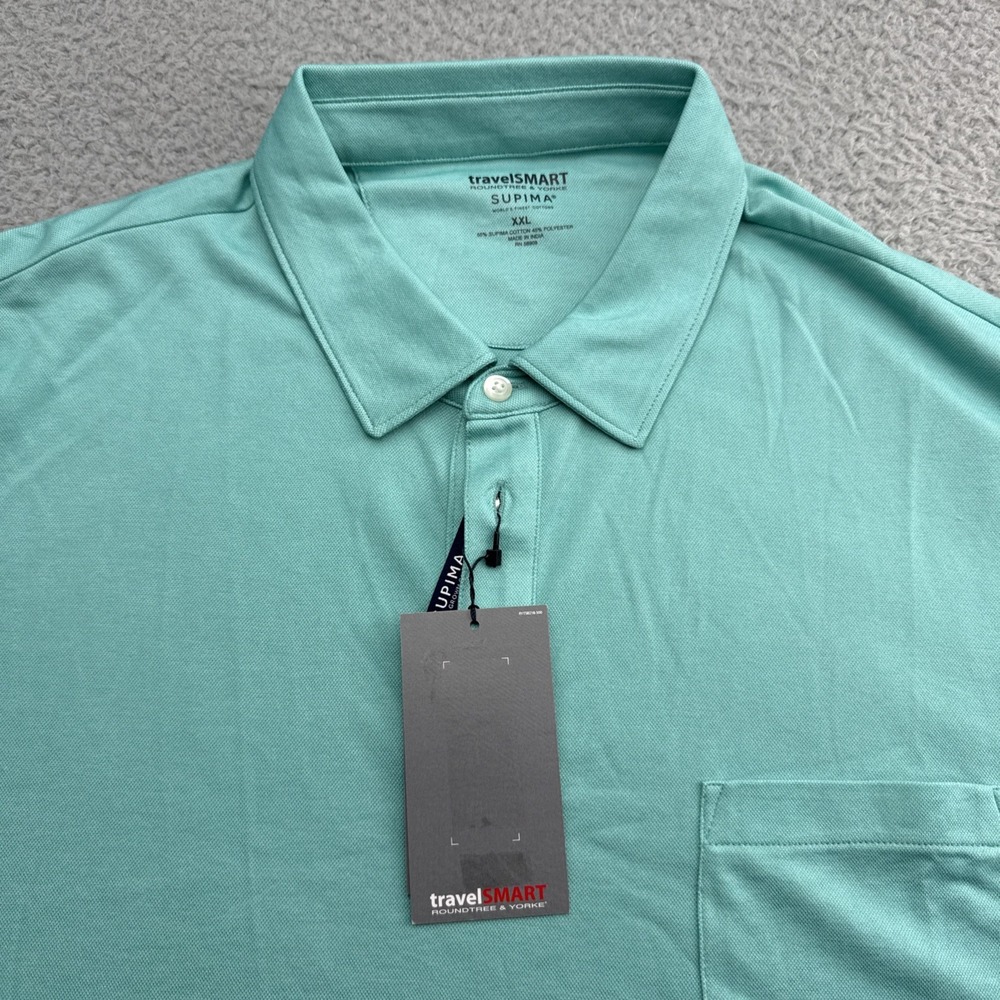 Roundtree & Yorke Polo Shirt Mens XXL Blue Green New TravelSmart Supima Cotton